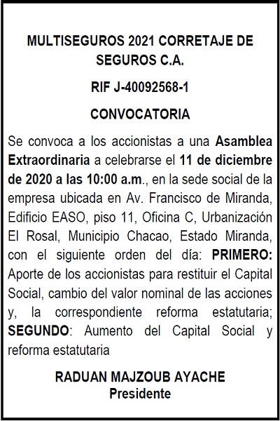 CONVOCATORIA MULTISEGUROS 2021 CORRETAJE DE SEGUROS