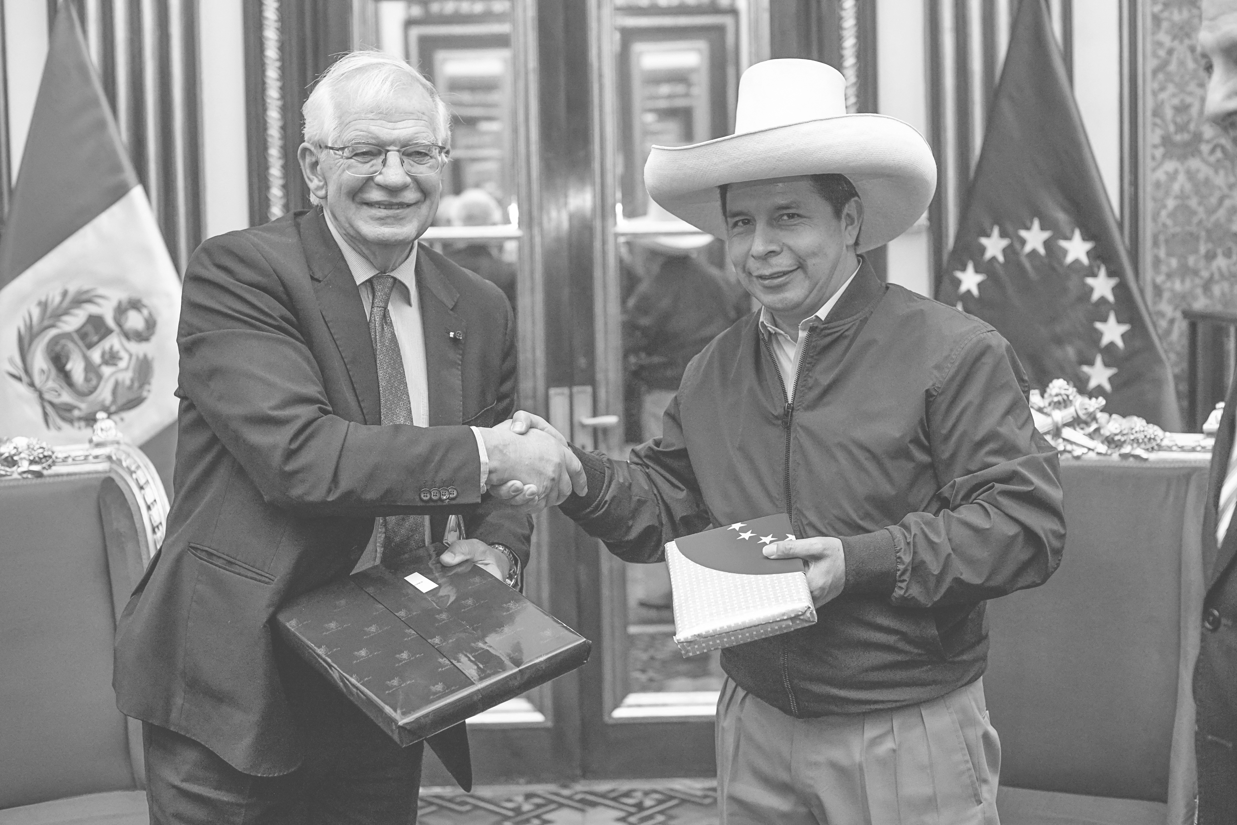 Borrell y Castillo en el palacio presidencial de Lima. AFP