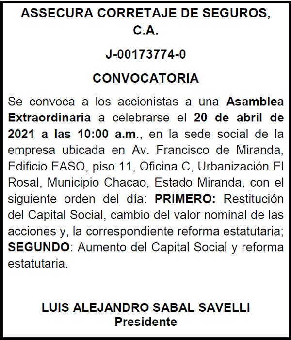 CONVOCATORIA ASSECURA CORRETAJE DE SEGUROS