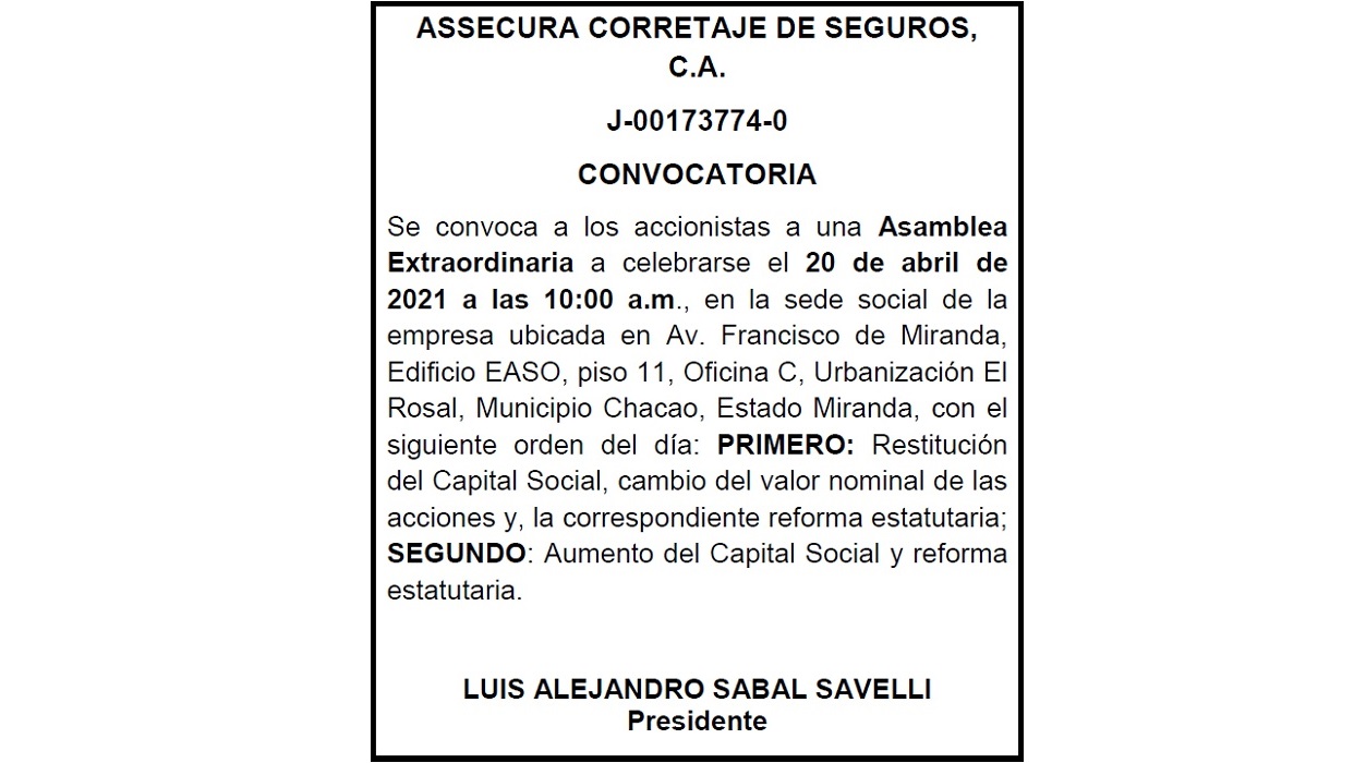 CONVOCATORIA ASSECURA CORRETAJE DE SEGUROS