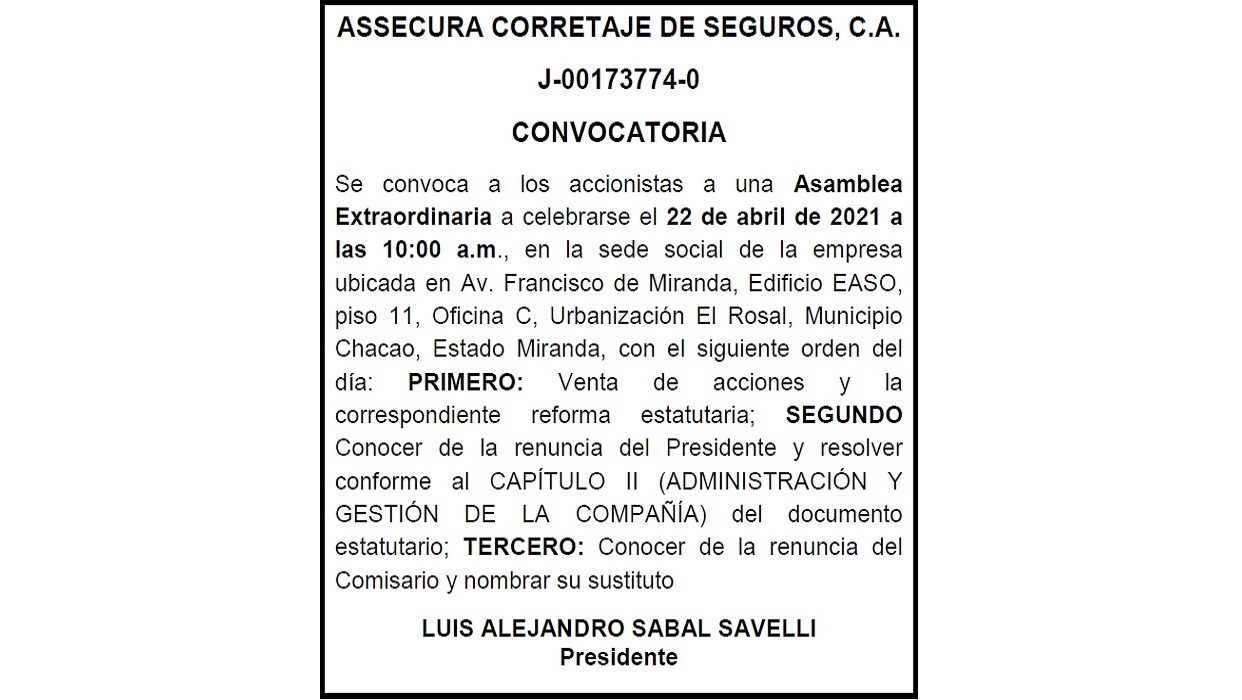 CONVOCATORIA ASSECURA CORRETAJE DE SEGUROS