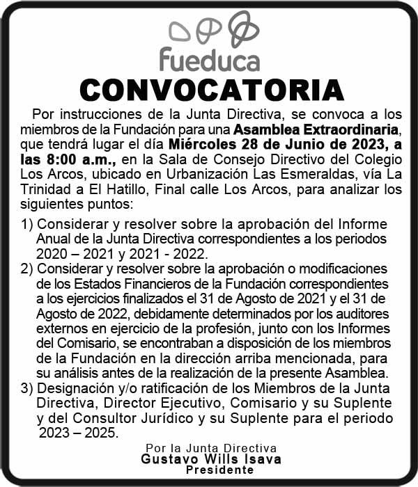 CONVOCATORIA EXTRAORDINARIA FUEDUCA