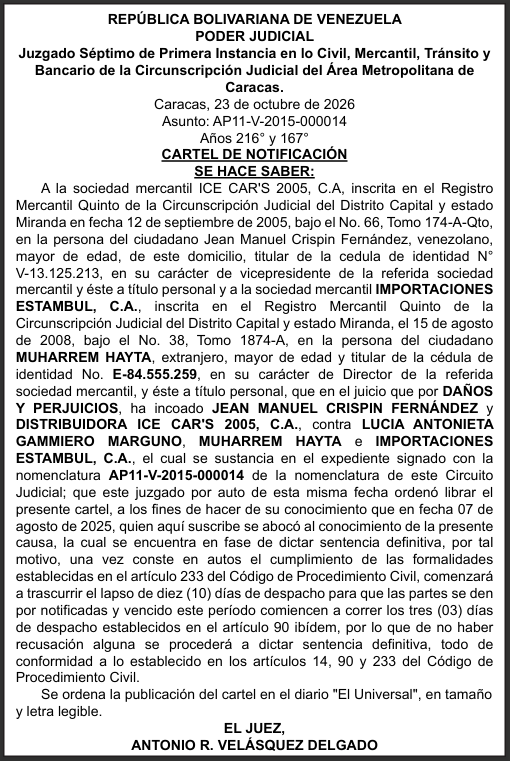 CARTEL AP11-V-2015-000014