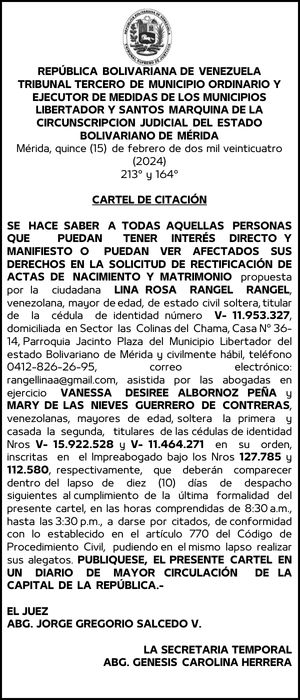 CARTEL DE CITACIÓN (LINA RANGEL)